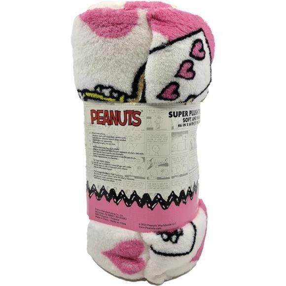 Valentine Day Print, Super Soft Cozy Lightweight Plush 46" x 60", Peanuts Snoop - Picture 2 of 7